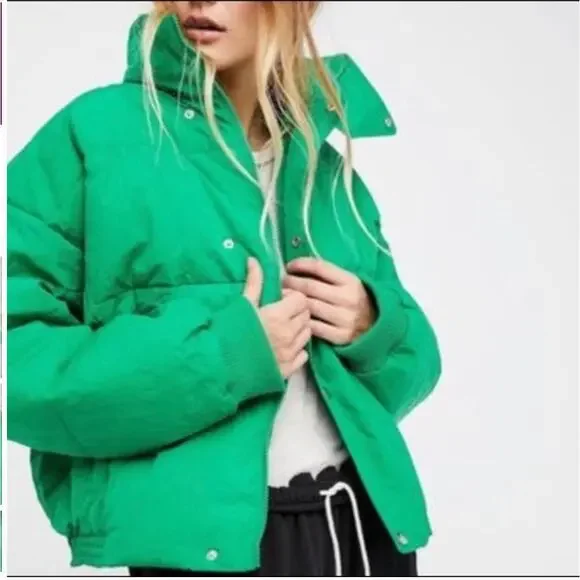 EUC Free People Green Slouchy Oversized Cropped Puffer Coat - Picture 2 of 7
